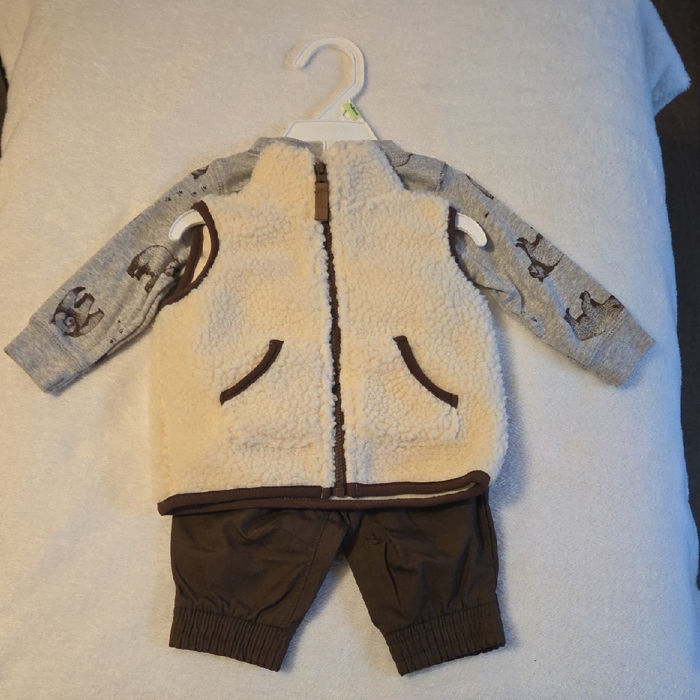 Carter's 3 Piece Bear Print Baby Outfit Size 3 Months